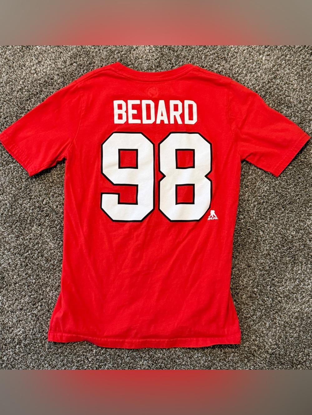 Official NHL Bedard #98 Black Hawks tshirt Lg -14/16